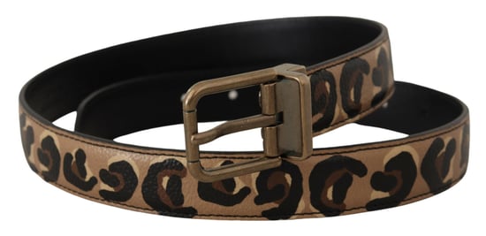 Dolce & Gabbana Brown Leather Leopard Print Bronze Metal Buckle Belt - Image 2