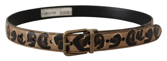 Dolce & Gabbana Brown Leather Leopard Print Bronze Metal Buckle Belt - Image 3