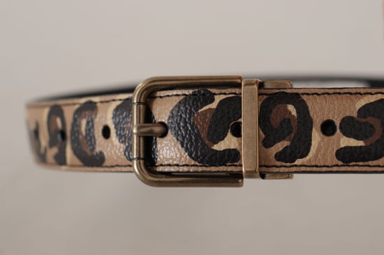 Dolce & Gabbana Brown Leather Leopard Print Bronze Metal Buckle Belt - Image 4