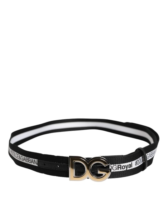 Dolce & Gabbana Svart Bomull Metall DG Logotyp Guld Spänne Bälte - Image 3