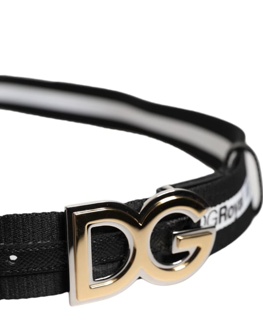 Dolce & Gabbana Svart Bomull Metall DG Logotyp Guld Spänne Bälte - Image 4