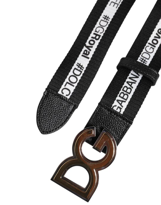Dolce & Gabbana Svart Bomull Metall DG Logotyp Guld Spänne Bälte - Image 6