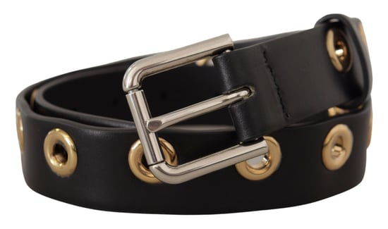 Dolce & Gabbana Black Leather Eyelet Silver Tone Metal Buckle Belt - Image 2