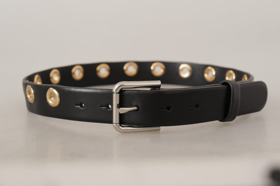 Dolce & Gabbana Black Leather Eyelet Silver Tone Metal Buckle Belt - Image 3