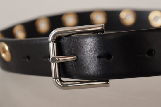 Dolce & Gabbana Black Leather Eyelet Silver Tone Metal Buckle Belt - Image 4