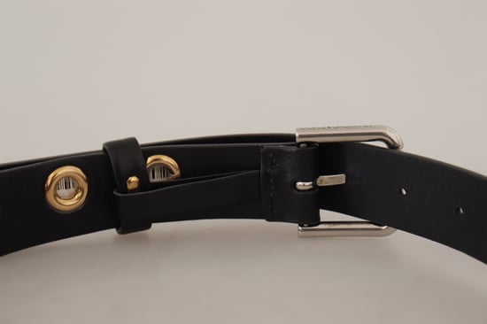 Dolce & Gabbana Black Leather Eyelet Silver Tone Metal Buckle Belt - Image 6
