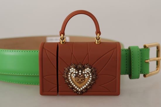 Dolce & Gabbana Groene Leren Devotie Hart Micro Tas Hoofdtelefoon Riem - Image 6