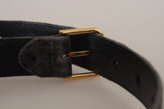Dolce & Gabbana Brun Sammet Guldton Logometall Midjebälte med Spänne - Image 4