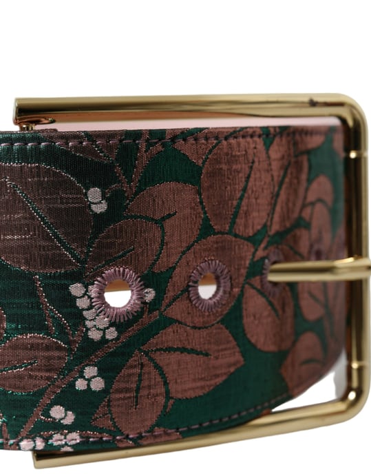 Dolce & Gabbana Multicolor Bloem Jacquard Lurex Gouden Gesp Riem - Image 4