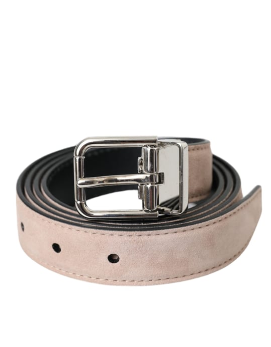 Dolce & Gabbana Beige Suede Leather Silver Buckle Belt Men - Image 1