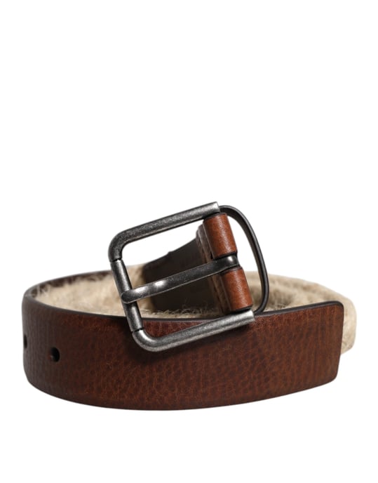 Dolce & Gabbana Bruin Jute Leer Gevlochten Metalen Gesp Riem - Image 2