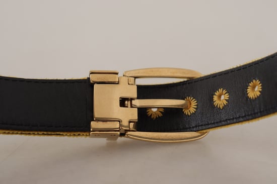 Dolce & Gabbana Senap Vellut Guld Logo Graverad Metal Spänne Bälte - Image 5