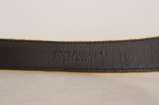 Dolce & Gabbana Senap Vellut Guld Logo Graverad Metal Spänne Bälte - Image 6