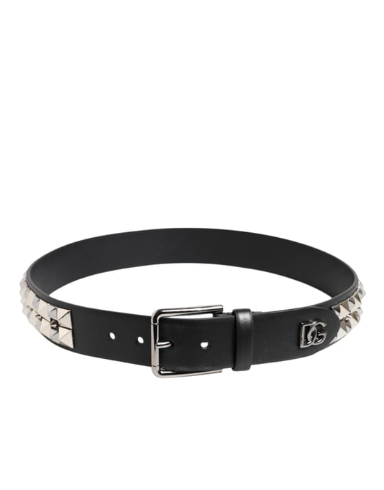 Dolce & Gabbana Svart Kalvskinn Nitar Silver Spänne Bälte - Image 3