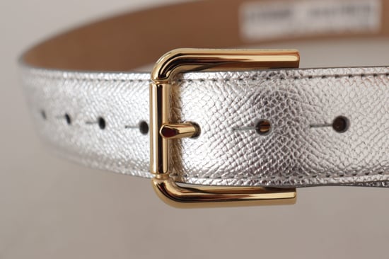 Dolce & Gabbana Zilveren Leer Gouden Logo Metaal Taillegesp Riem - Image 4