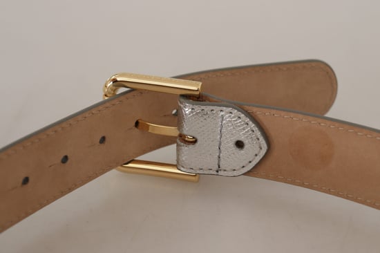 Dolce & Gabbana Zilveren Leer Gouden Logo Metaal Taillegesp Riem - Image 5