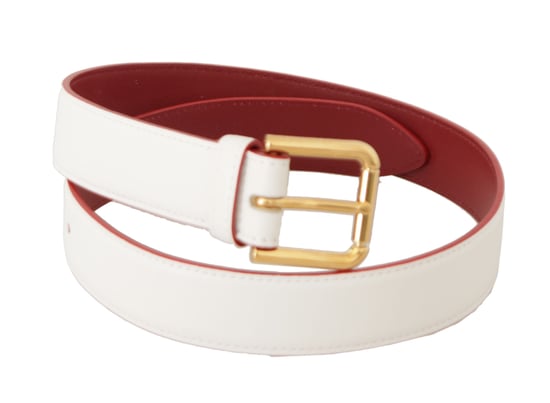 Dolce & Gabbana White Calf Leather Two-Toned Gold Metal Buckle Belt - Image 2