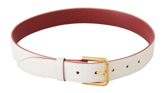 Dolce & Gabbana White Calf Leather Two-Toned Gold Metal Buckle Belt - Image 3