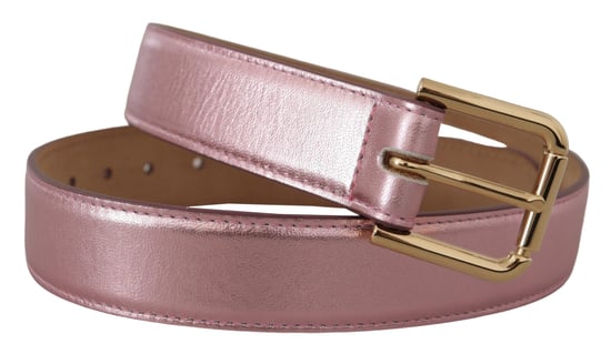 Dolce & Gabbana Metallisk Rosa Polerad Läderbälte med Logometallspänne - Image 2