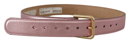 Dolce & Gabbana Metallisk Rosa Polerad Läderbälte med Logometallspänne - Image 3