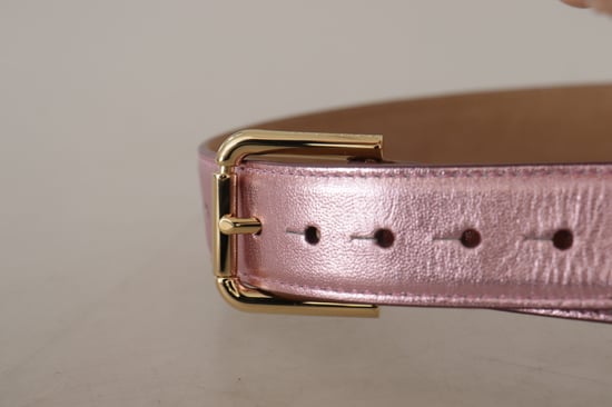 Dolce & Gabbana Metallisk Rosa Polerad Läderbälte med Logometallspänne - Image 4