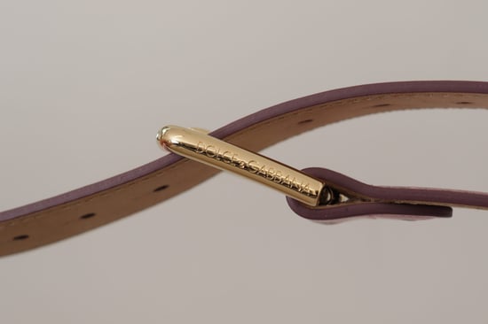 Dolce & Gabbana Metallisk Rosa Polerad Läderbälte med Logometallspänne - Image 5