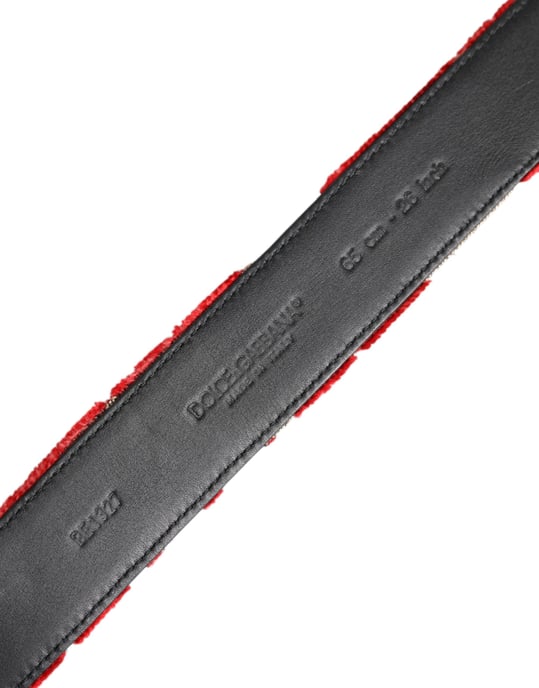 Dolce & Gabbana Red Viscose Silver DG Logo Metal Buckle Belt - Image 5
