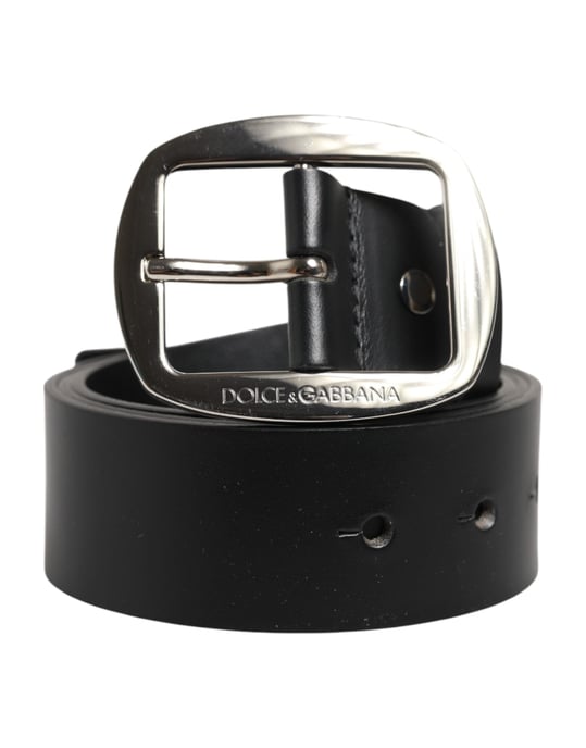 Dolce & Gabbana Black Leather Classic Metal Buckle Belt - Image 1