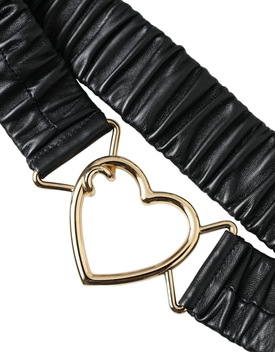 Dolce & Gabbana Zwarte Leren Gouden Hart Metalen Gesp Riem - Image 3