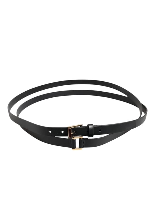 Dolce & Gabbana Zwarte Dubbele Band Leren Gouden Gesp Riem - Image 3