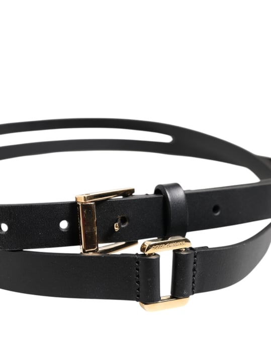 Dolce & Gabbana Zwarte Dubbele Band Leren Gouden Gesp Riem - Image 4