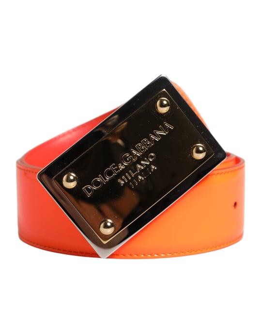 Dolce & Gabbana Oranje Gouden Toon Metaal Logo Gesp Riem - Image 2