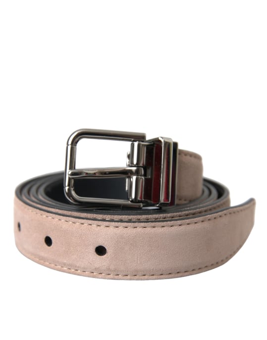 Dolce & Gabbana Beige Suede Leather Silver Buckle Belt Men - Image 1