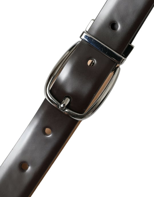 Dolce & Gabbana Donkerbruine Leren Riem met Zilverkleurige Gesp - Image 5