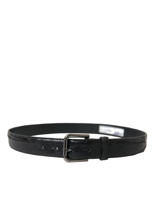 Dolce & Gabbana Zwarte Exotische Leren Riem met Zilveren Metalen Gesp - Image 2