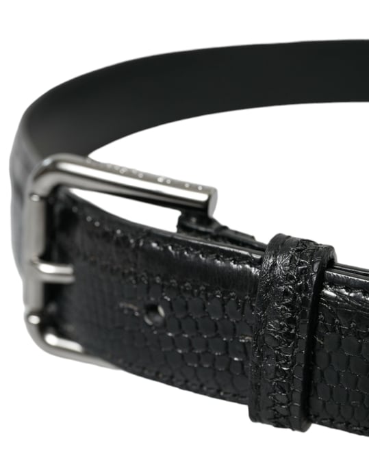 Dolce & Gabbana Zwarte Exotische Leren Riem met Zilveren Metalen Gesp - Image 3