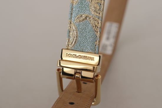 Dolce & Gabbana Blå Läder Jacquard Prägla Guldmetall Spänne Bälte - Image 3