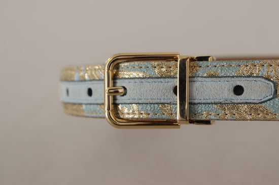 Dolce & Gabbana Blå Läder Jacquard Prägla Guldmetall Spänne Bälte - Image 5