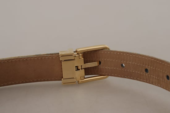 Dolce & Gabbana Blå Läder Jacquard Prägla Guldmetall Spänne Bälte - Image 6