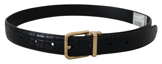 Dolce & Gabbana Black Exotic Leather Gold Metal Buckle Belt - Image 3
