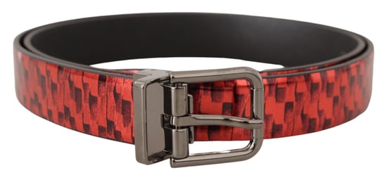 Dolce & Gabbana Rode Visgraat Leren Grijstint Gespschoenbelt - Image 1