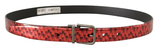 Dolce & Gabbana Rode Visgraat Leren Grijstint Gespschoenbelt - Image 3