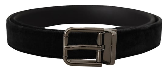 Dolce & Gabbana Black Velvet Silver Tone Logo Metal Buckle Belt - Image 1