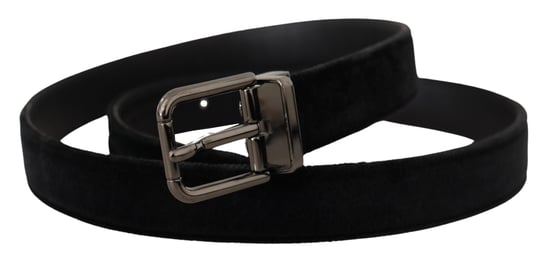 Dolce & Gabbana Black Velvet Silver Tone Logo Metal Buckle Belt - Image 2