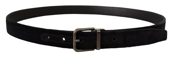 Dolce & Gabbana Black Velvet Silver Tone Logo Metal Buckle Belt - Image 3