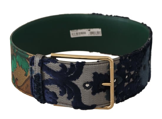 Dolce & Gabbana Green Jaquard Embroid Leather Gold Metal Belt - Image 2
