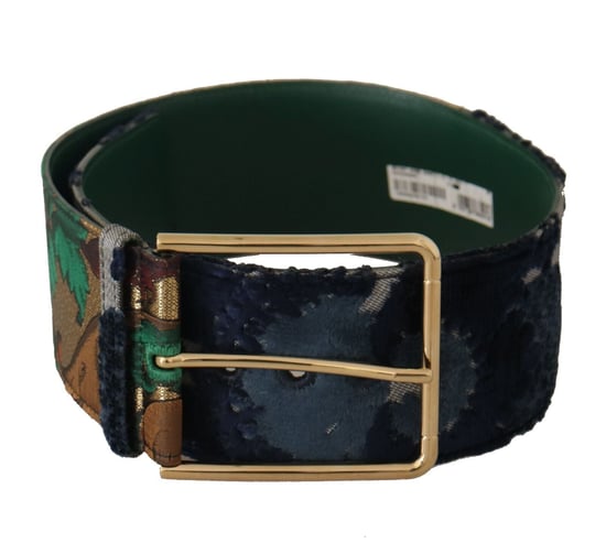 Dolce & Gabbana Green Jaquard Embroid Leather Gold Metal Belt - Image 3