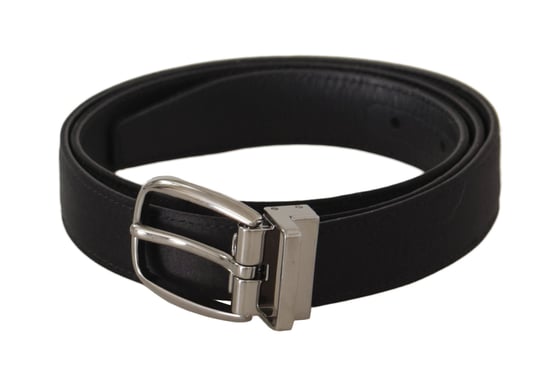 Dolce & Gabbana Black Calf Leather Silver Logo Metal Buckle Belt - Image 1