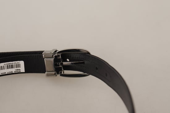 Dolce & Gabbana Black Calf Leather Silver Logo Metal Buckle Belt - Image 4