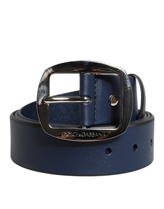 Dolce & Gabbana Blauw Kalfsleer Klassieke Metalen Gesp Riem - Image 2
